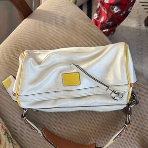 Coach White and Tan Shoulder Bag with Yellow Accents